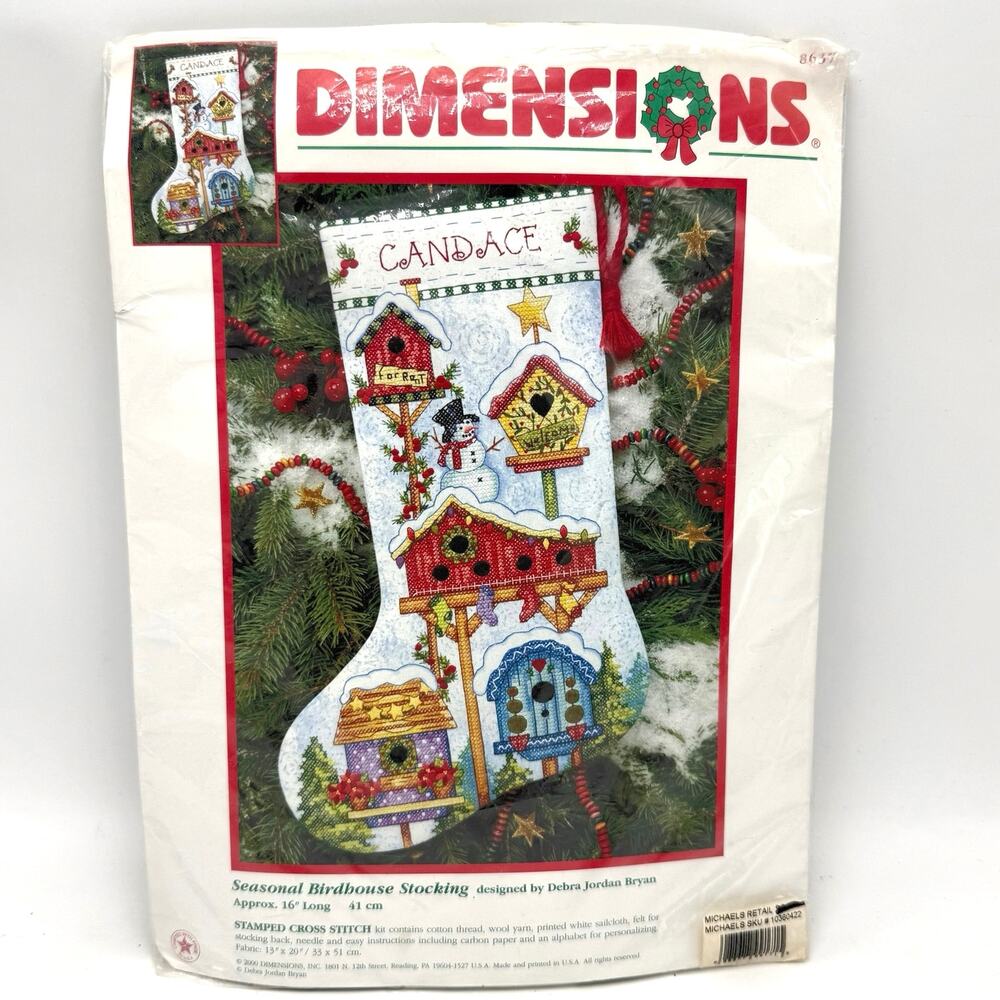 Dimensions Birdhouse Stocking Stamped Cross Stitch Kit Vintage 2000 Christmas